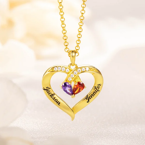 Personalized birthstone And Name Heart Pendant In Gold Vermeil