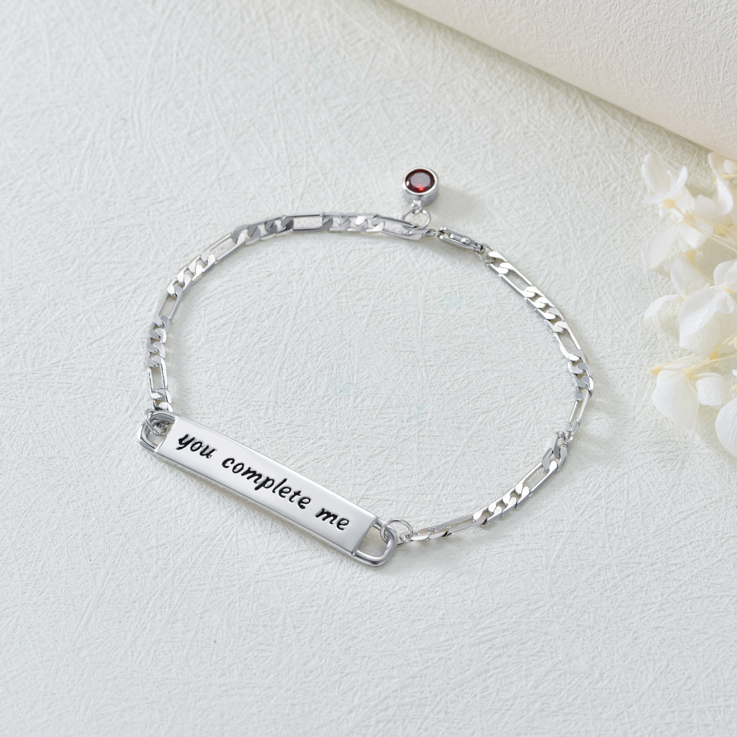 Timeless Birthstone Couple ID Bracelet in Sterling Silver-YAFEINI Personalized Jewelry