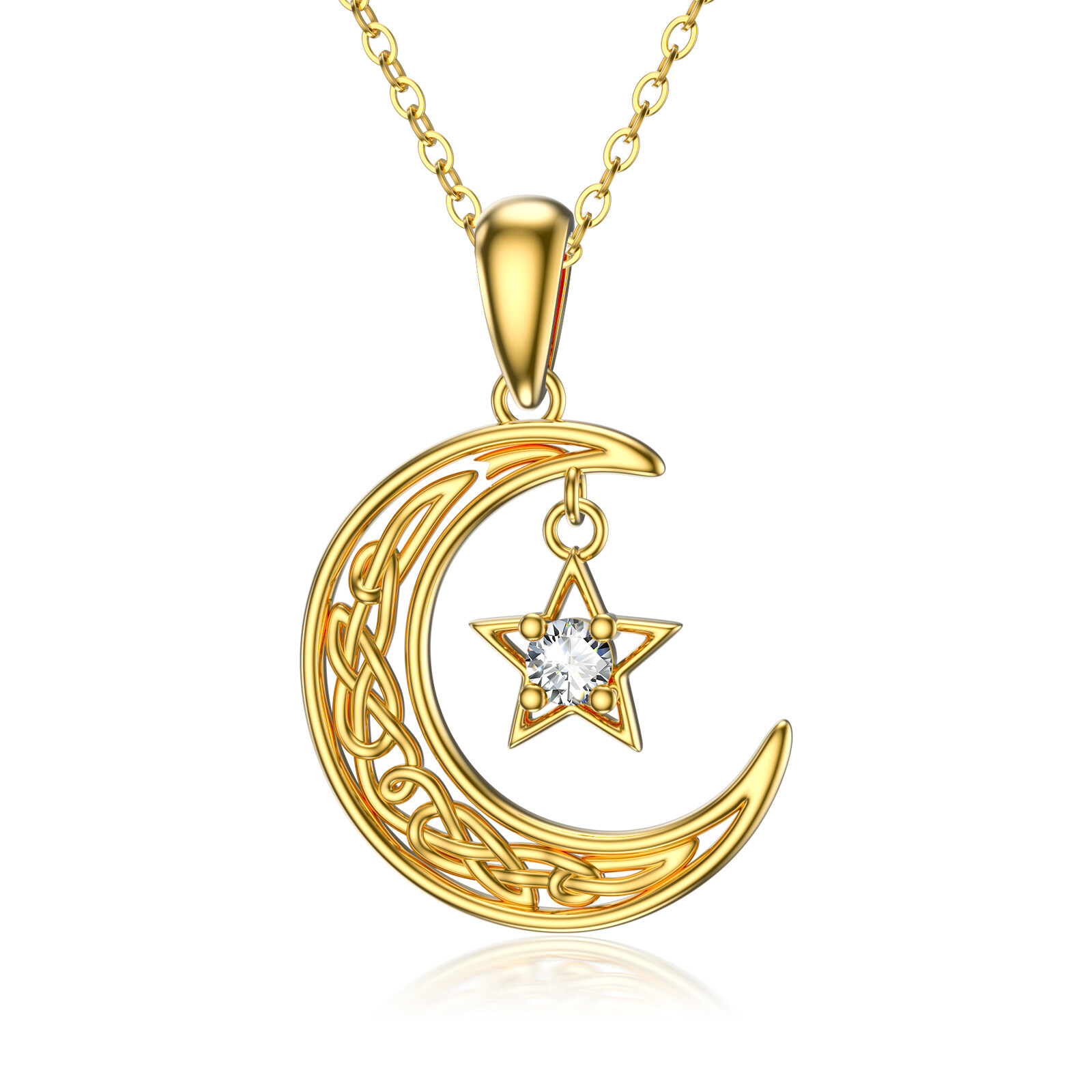 Round Crystal Moon Pendant Birthstone Necklace in Gold Vermeil-YAFEINI Personalized Jewelry