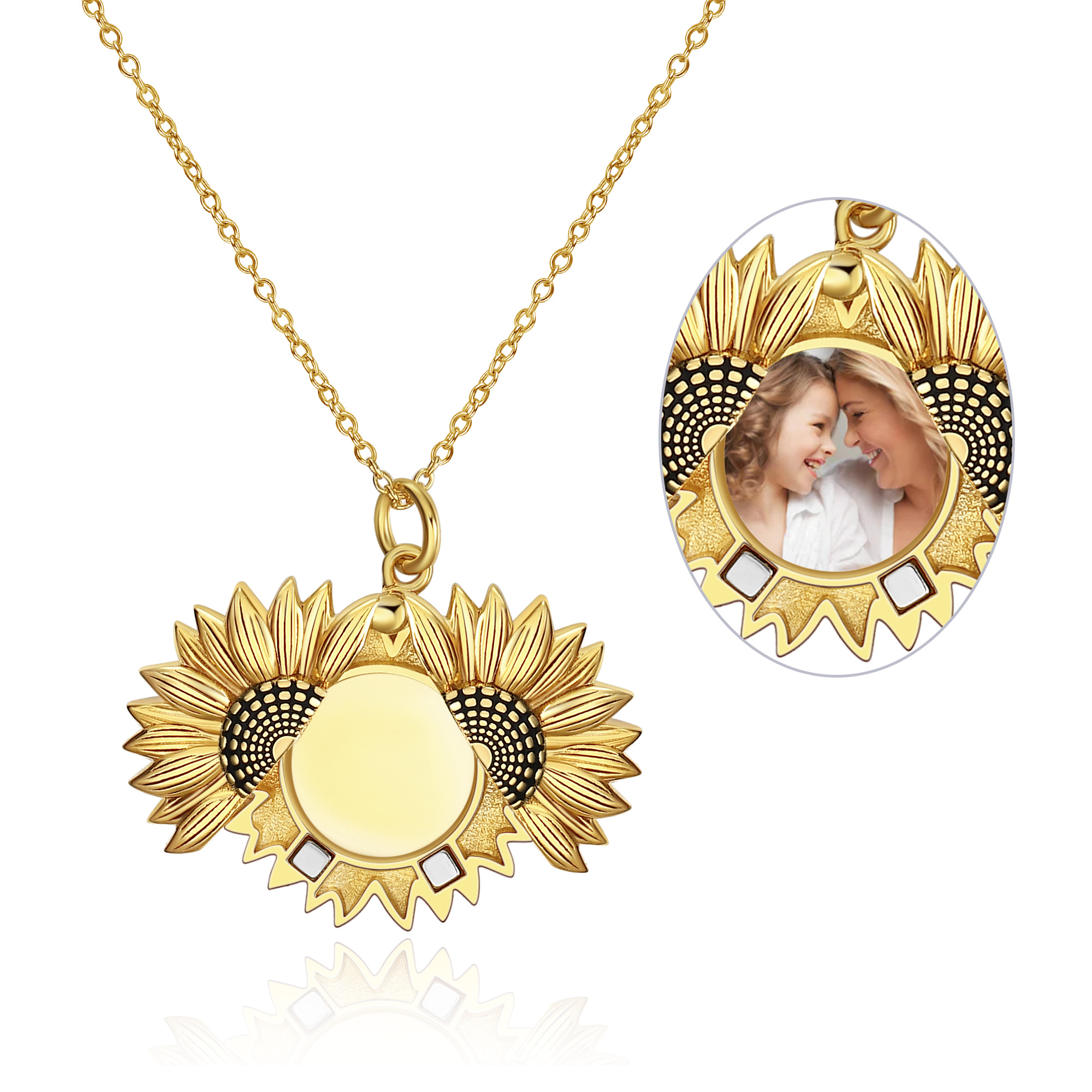 Personalized Sunflower Custom Photo Locket Necklace in Gold Vermeil-YAFEINI Personalized Jewelry
