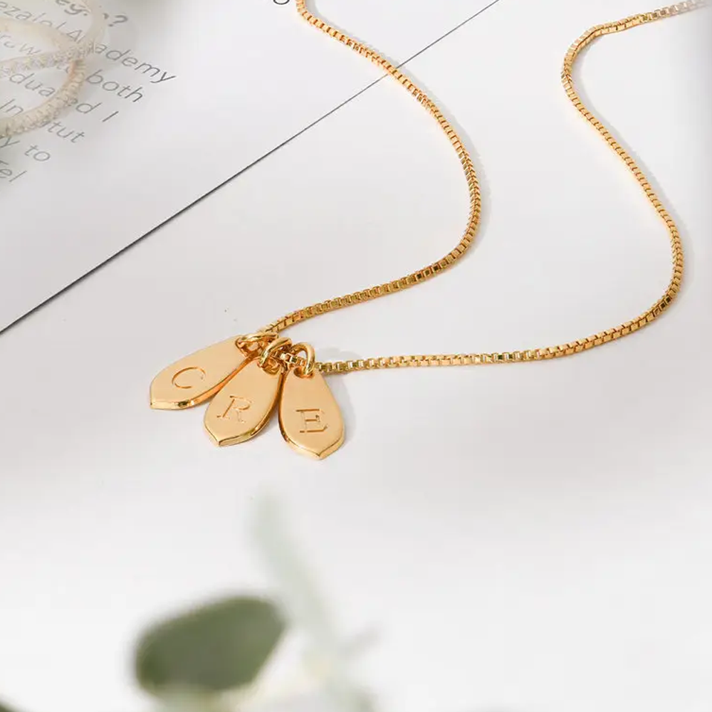 Luxurious Drop Initial Necklace with Elegant Box Chain in Gold Vermeil-YAFEINI Personalized Jewelry