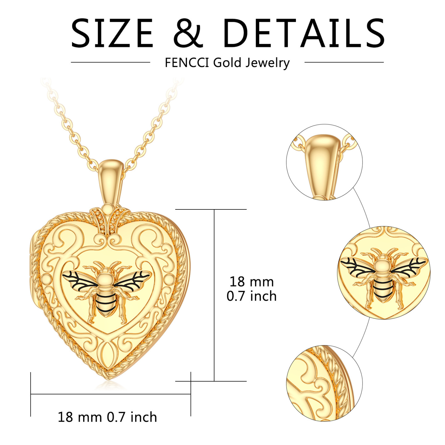 Heart Bee Personalized Photo Locket Necklace for Women in Gold Vermeil-YAFEINI Personalized Jewelry