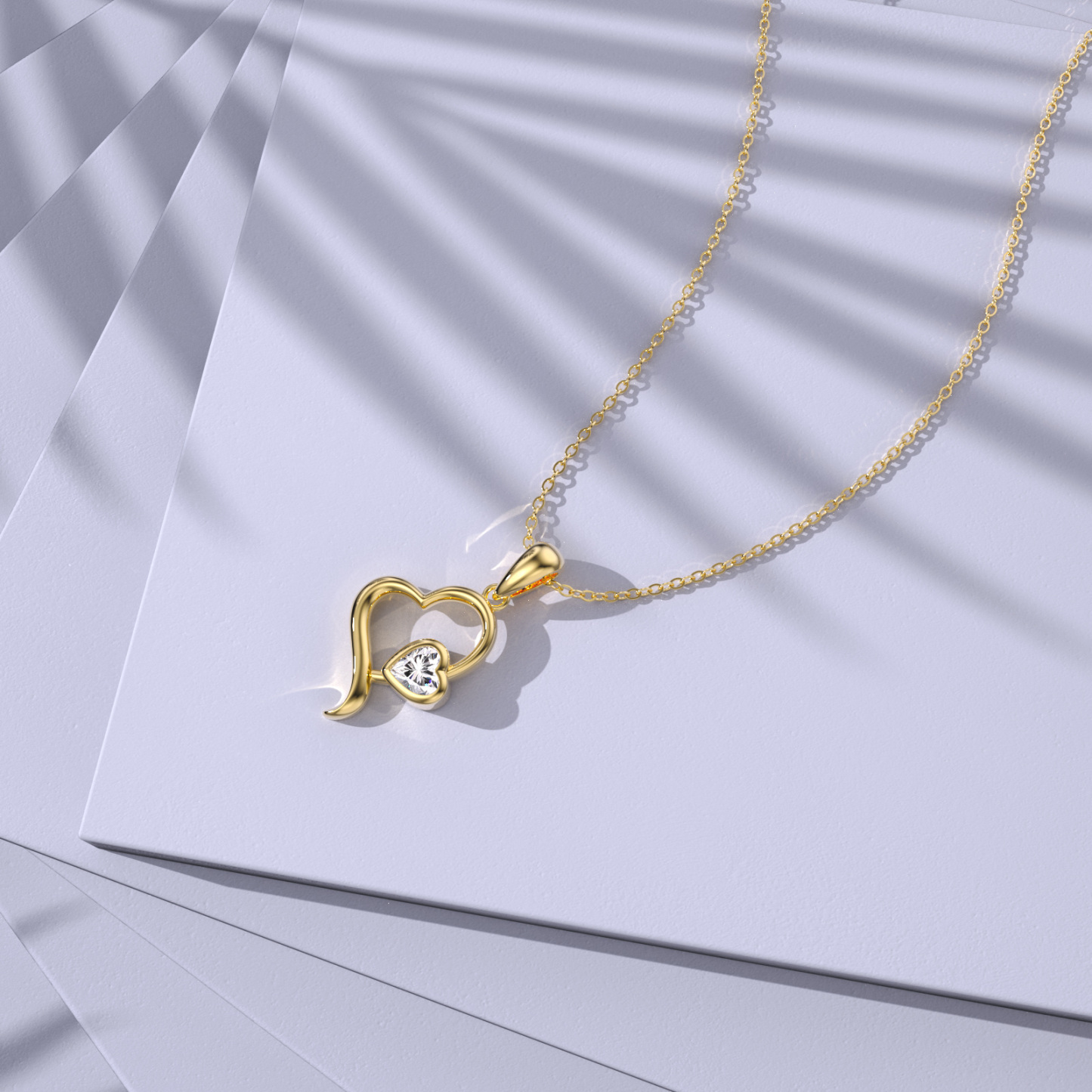 Cubic Zirconia Heart Birthstone Necklace in 14K Solid Gold-YAFEINI Personalized Jewelry