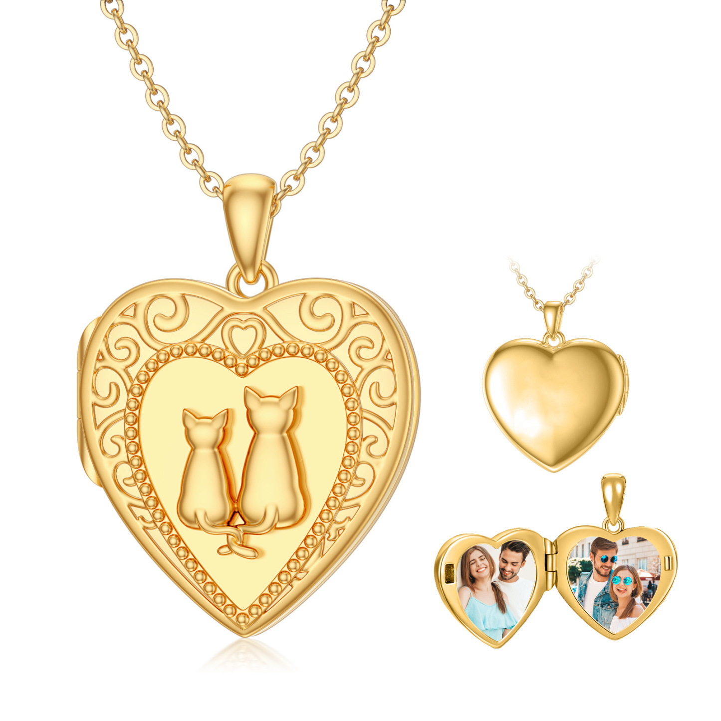 Heart Cat Pendant Necklace in Gold Vermeil-YAFEINI Personalized Jewelry