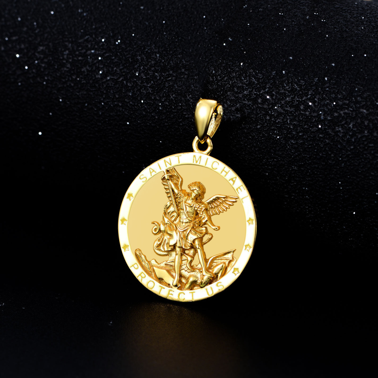 Saint Michael Guardian Coin Necklace in Gold Vermeil-YAFEINI Personalized Jewelry