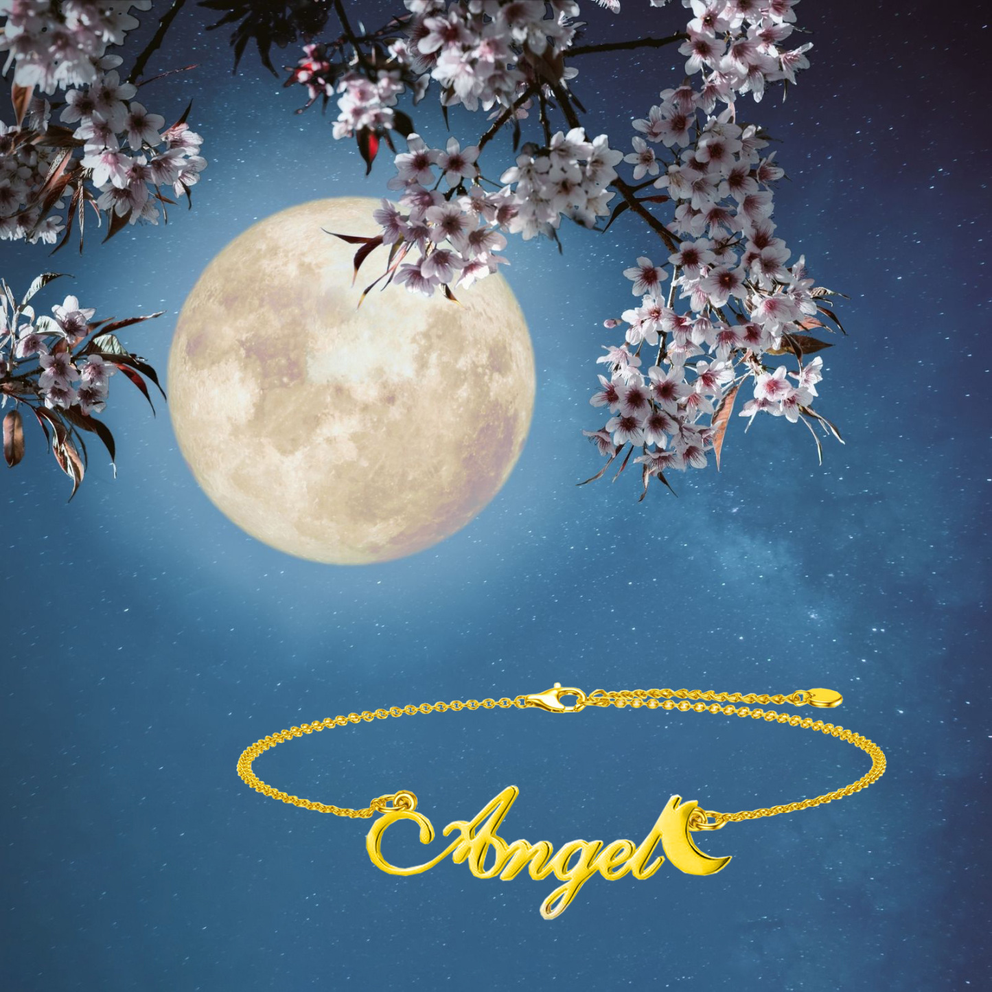 Personalized Moon Name Bracelet in Gold Vermeil-YAFEINI Personalized Jewelry