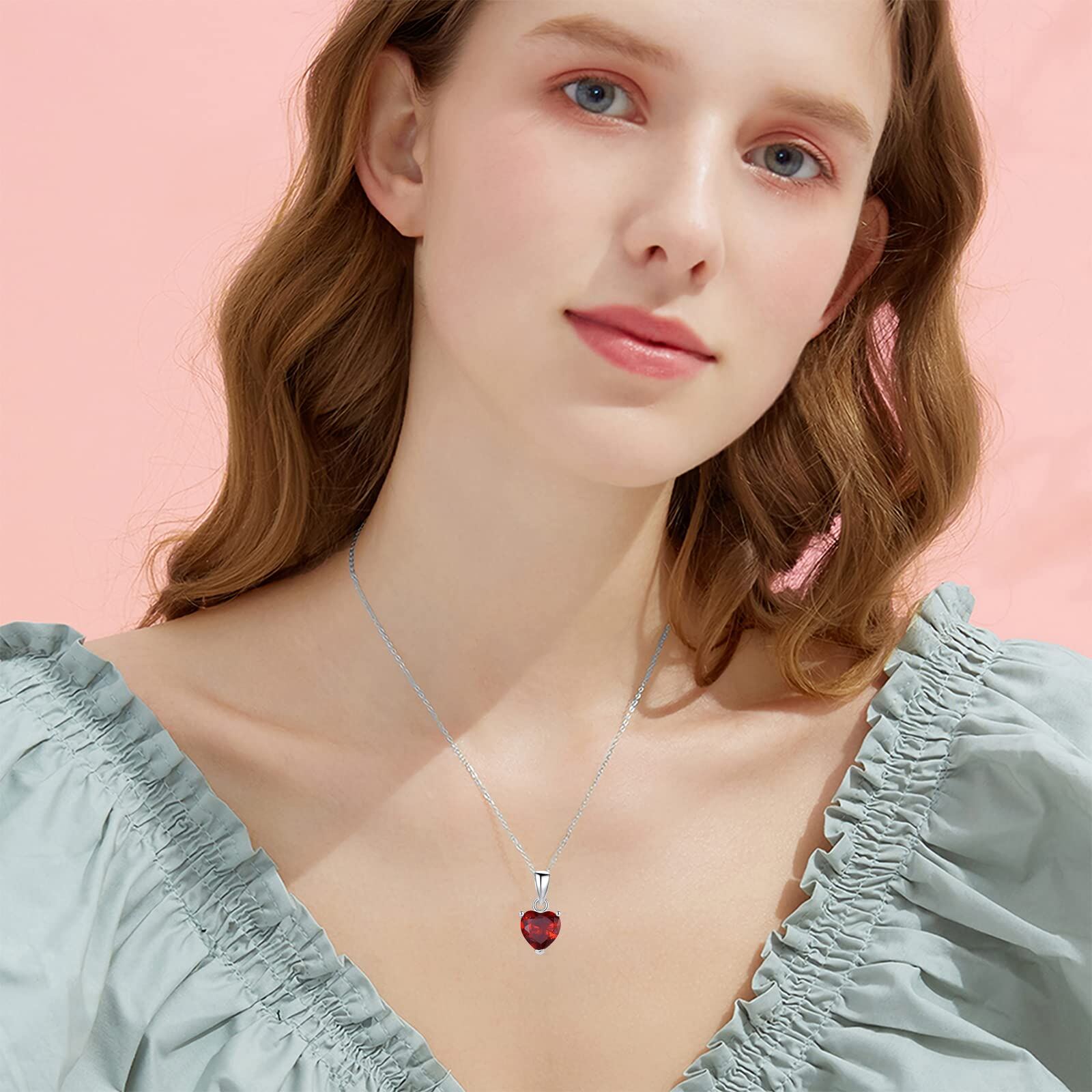 Heart Shaped Cubic Zirconia Birthstone Necklace in Sterling Silver-YAFEINI Personalized Jewelry