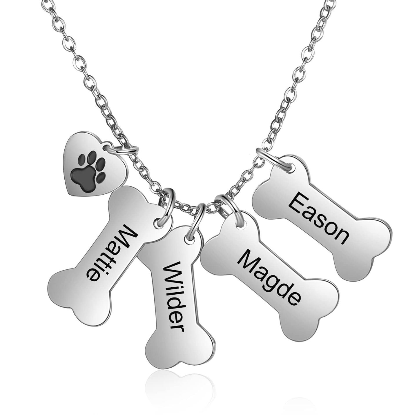 Devoted Companion Paw & Bone Pendant Necklace in Sterling Silver-YAFEINI Personalized Jewelry
