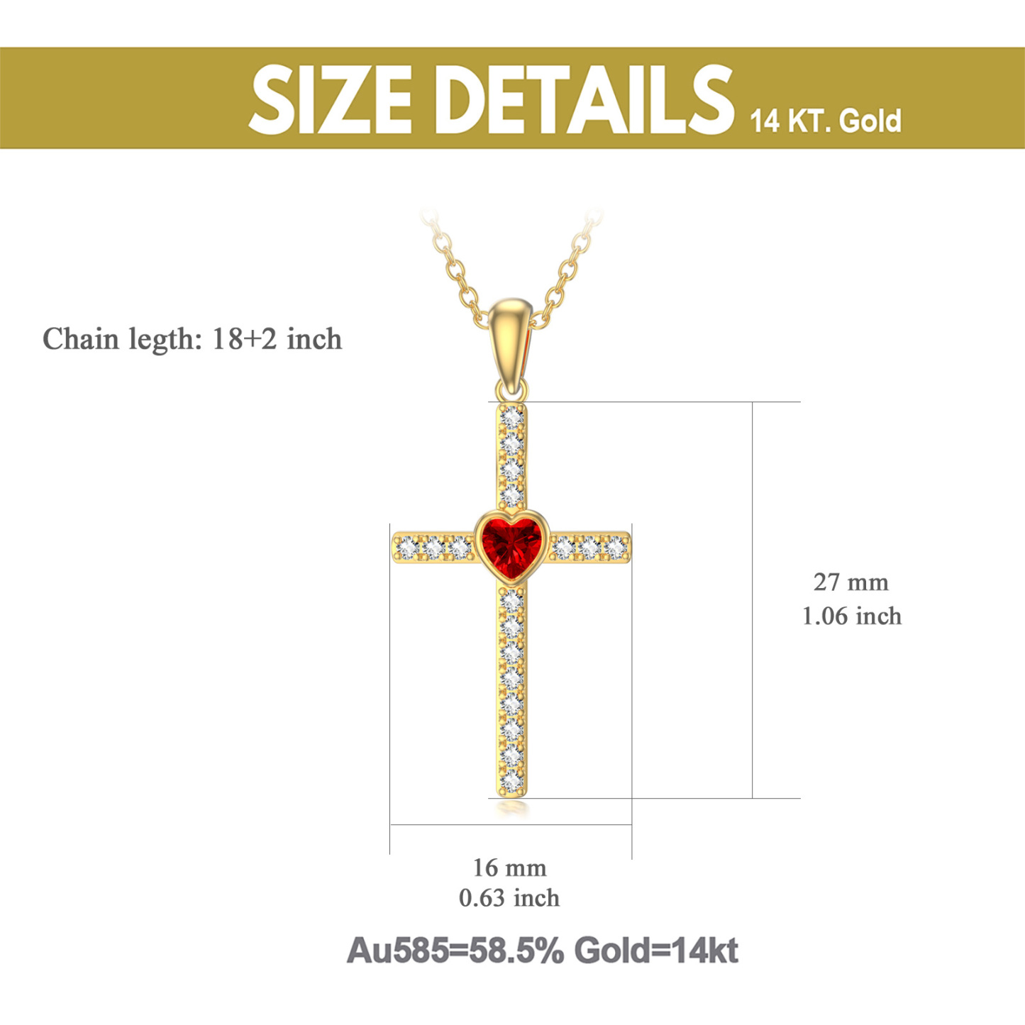Zircon Cross Pendant Birthstone Necklace in Gold Vermeil-YAFEINI Personalized Jewelry