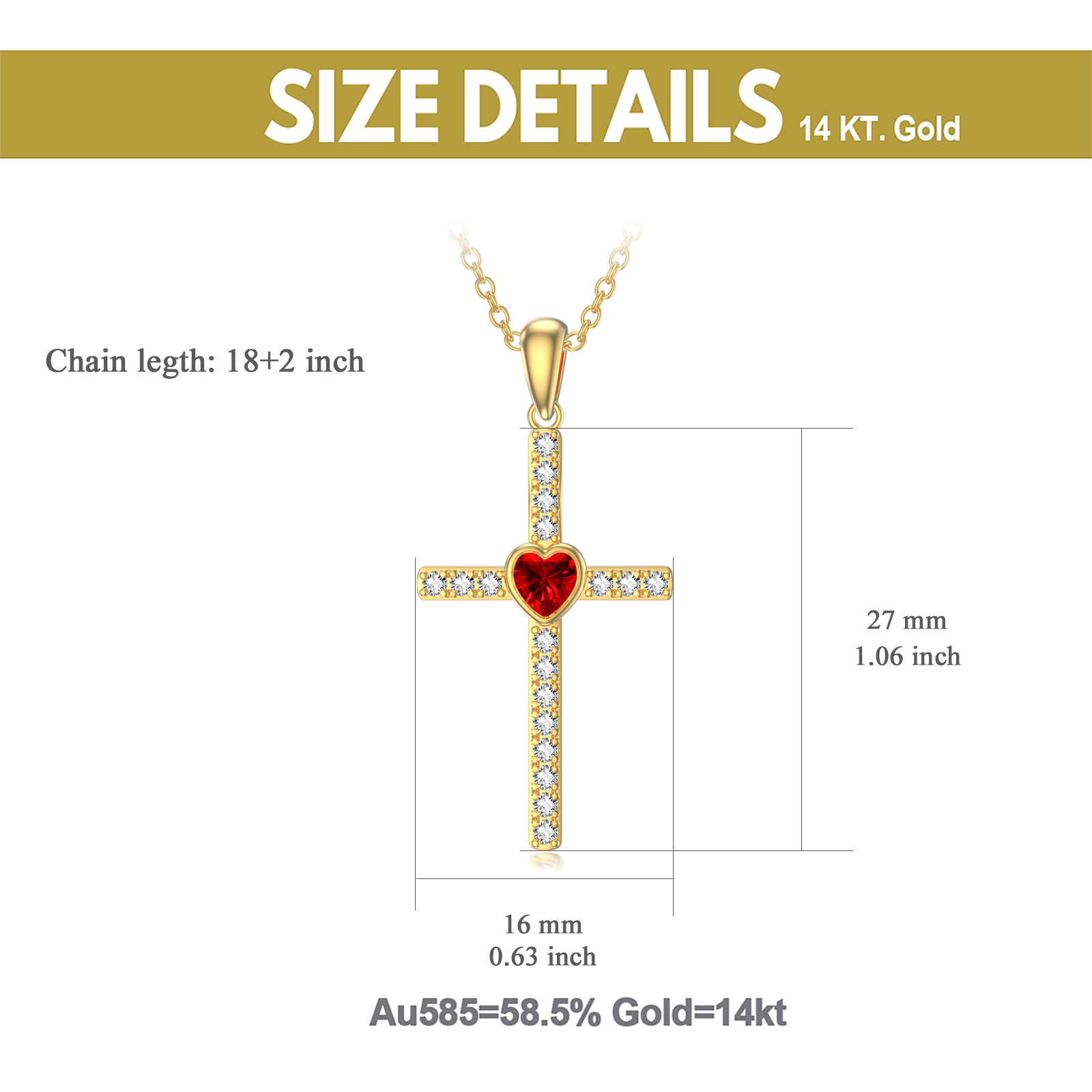 Zircon Cross Pendant Birthstone Necklace in Gold Vermeil-YAFEINI Personalized Jewelry