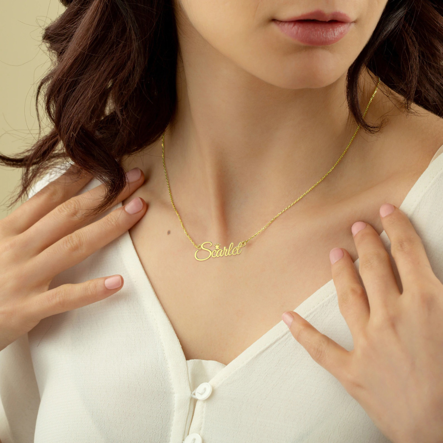 Regal Name Crown Necklace in 14K Solid Gold-YAFEINI Personalized Jewelry