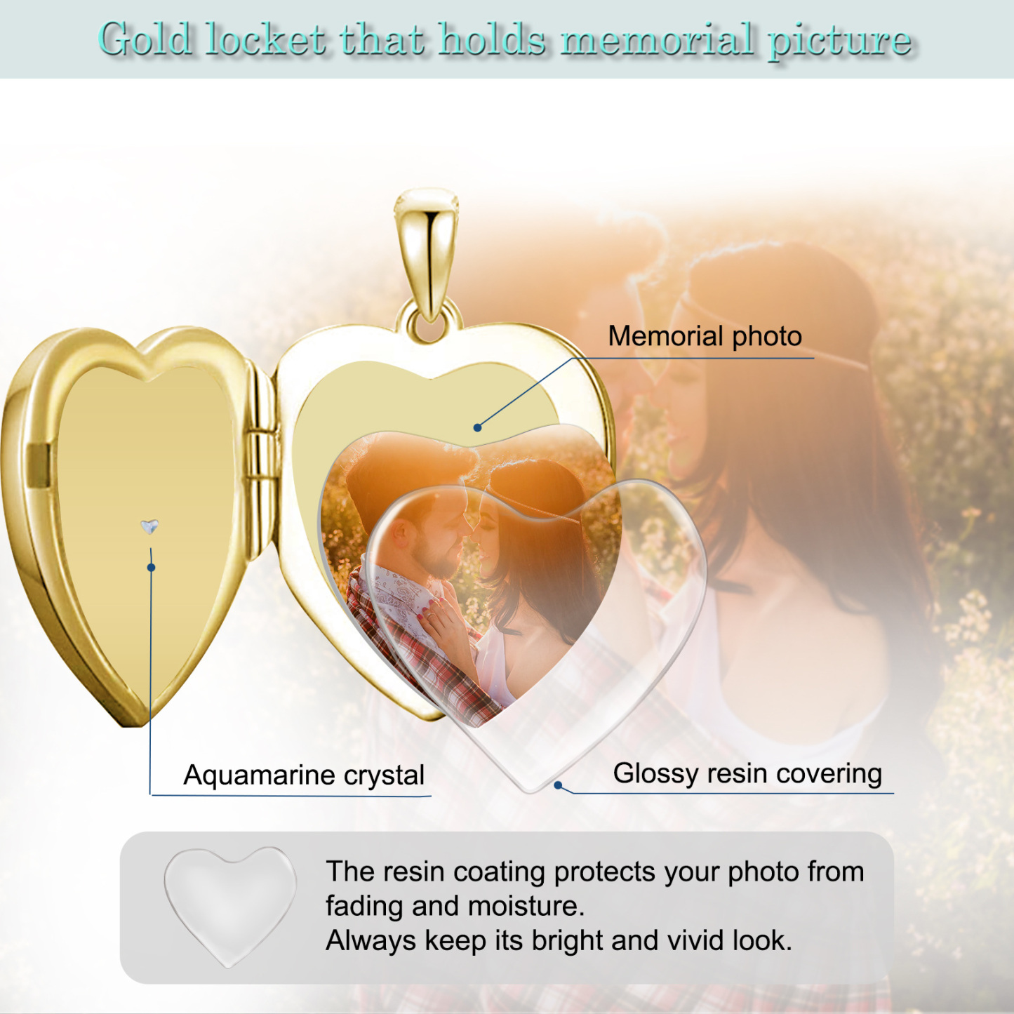 Personalized Heart Cubic Zirconia Cross with Custom Photo Pendant Necklace in Gold Vermeil-YAFEINI Personalized Jewelry