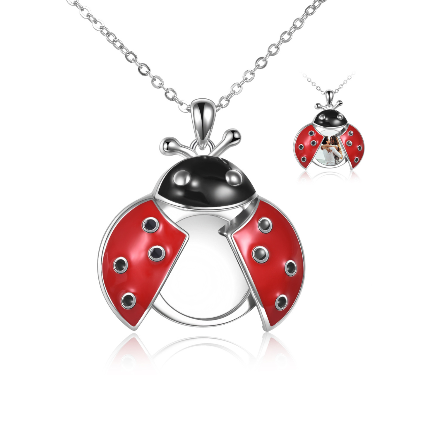 Personalized Ladybug Custom Photo Locket Necklace for Women in Sterling Silver-YAFEINI Personalized Jewelry