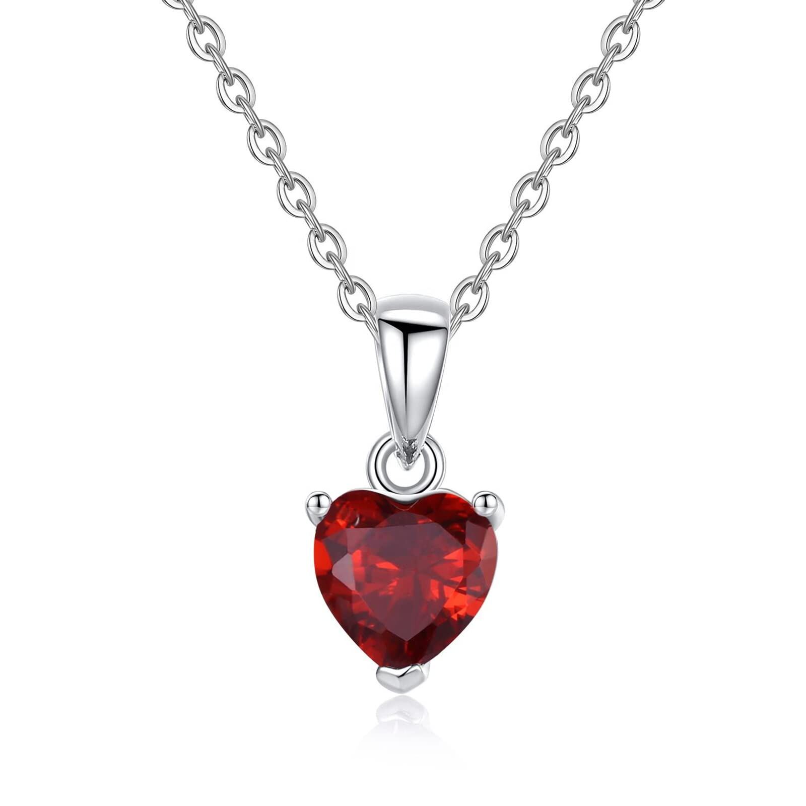 Heart Shaped Cubic Zirconia Birthstone Necklace in Sterling Silver-YAFEINI Personalized Jewelry