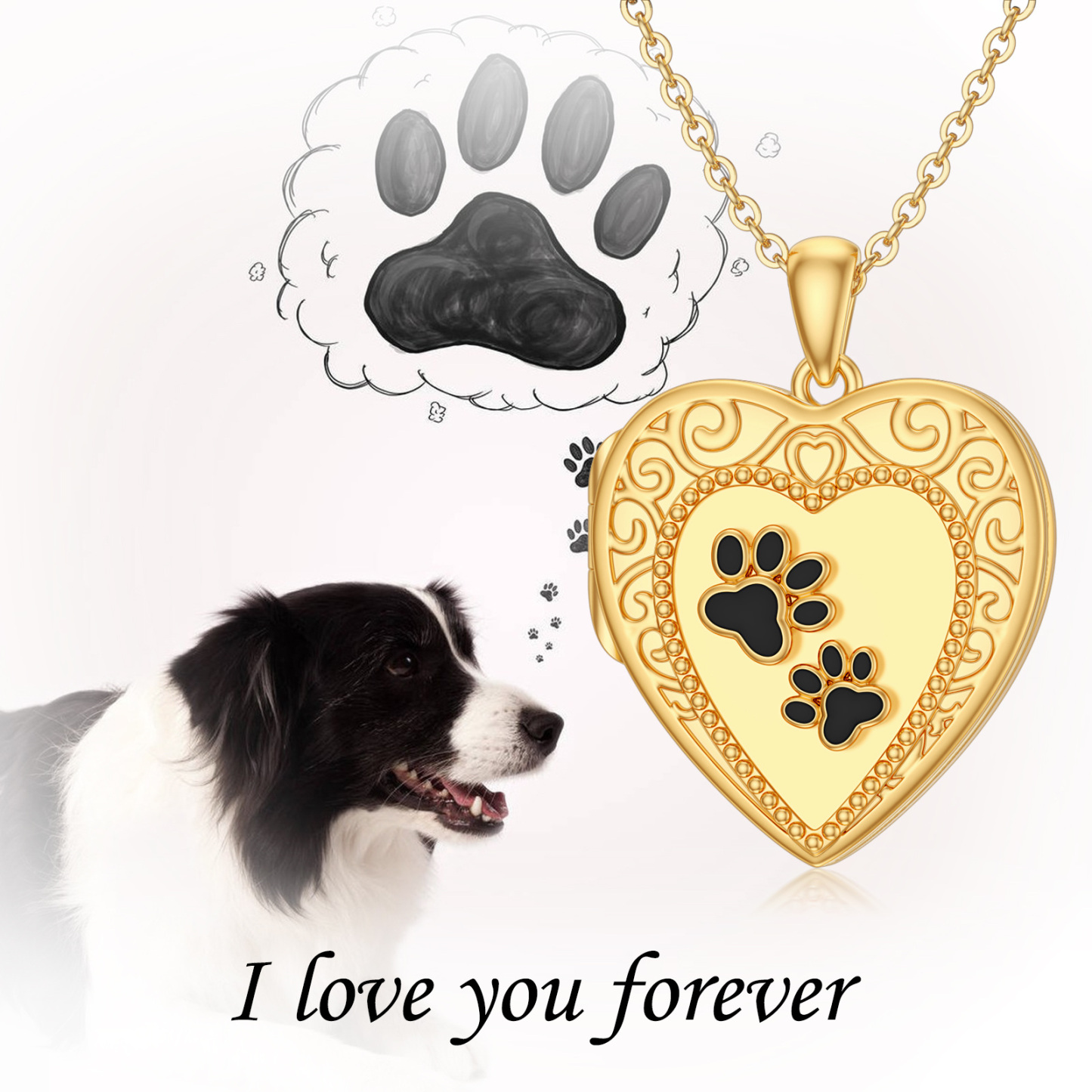 Paw Heart Pendant Personalized Photo Locket Necklace in 14K Solid Gold-YAFEINI Personalized Jewelry