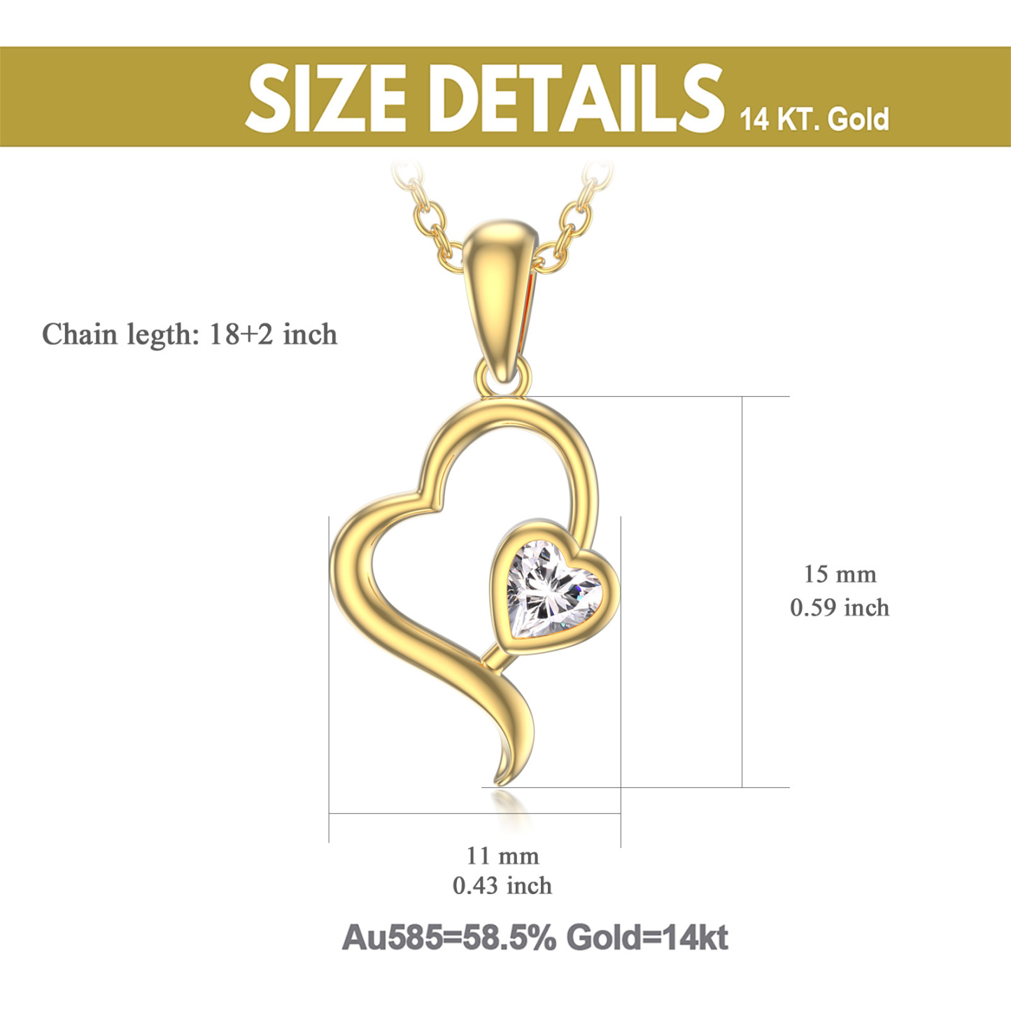 Cubic Zirconia Heart Birthstone Necklace in 14K Solid Gold-YAFEINI Personalized Jewelry