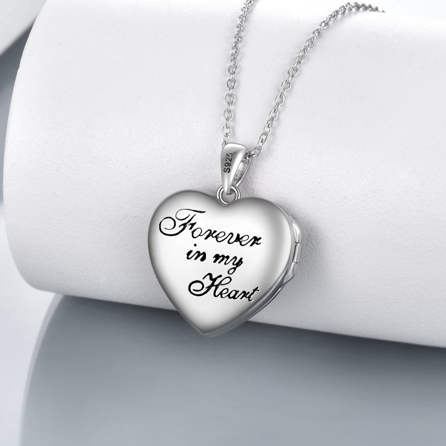 Opal Turtle Heart Personalized Photo Locket Necklace with Engraved Word in Sterling Silver-YAFEINI Personalized Jewelry