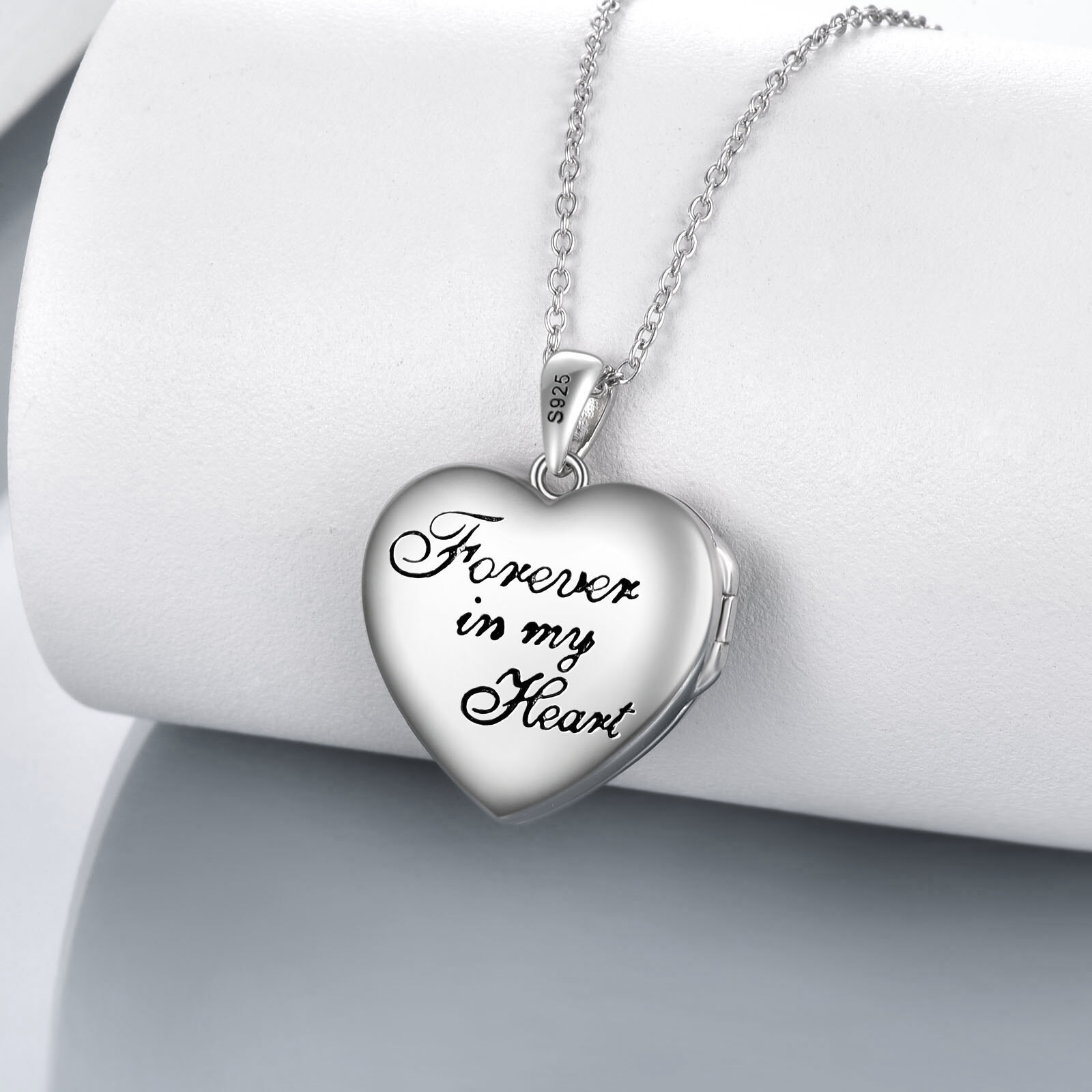 Opal Turtle Heart Personalized Photo Locket Necklace with Engraved Word in Sterling Silver-YAFEINI Personalized Jewelry
