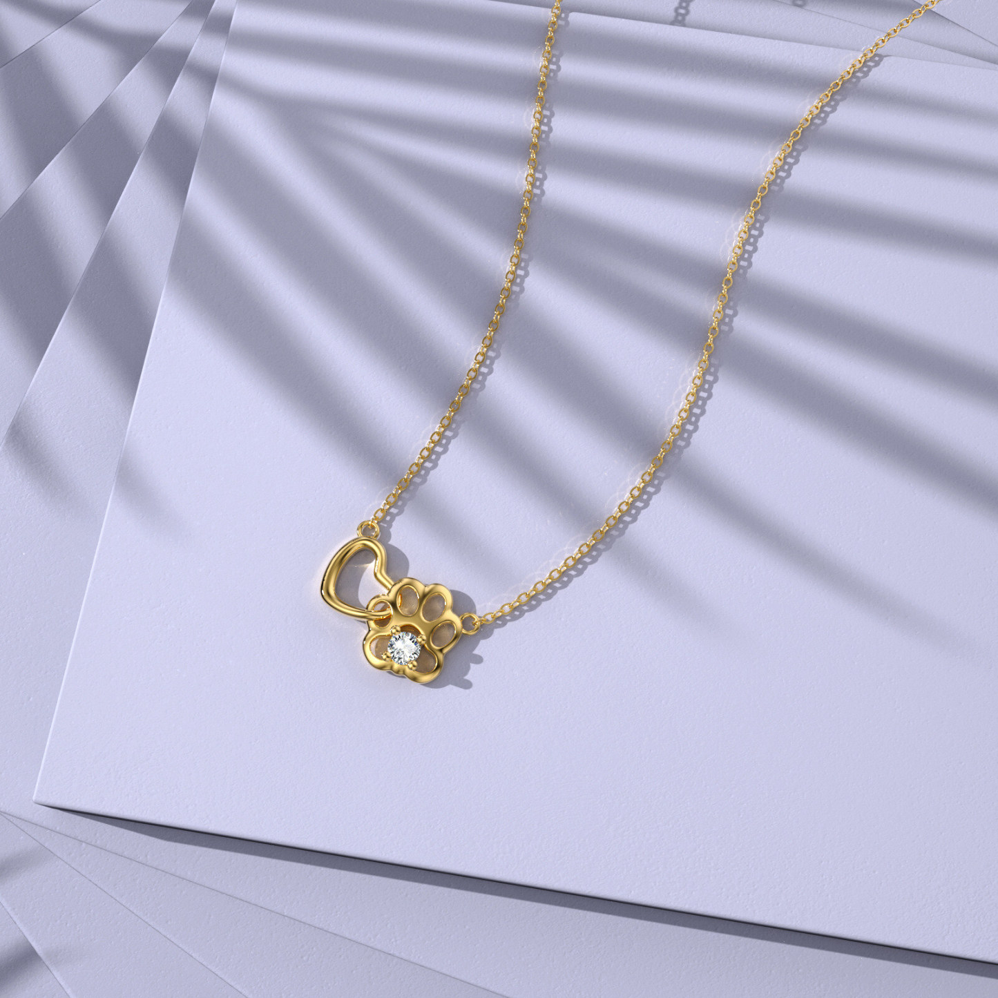 Cubic Zirconia Paw Pendant Birthstone Necklace in Gold Vermeil-YAFEINI Personalized Jewelry