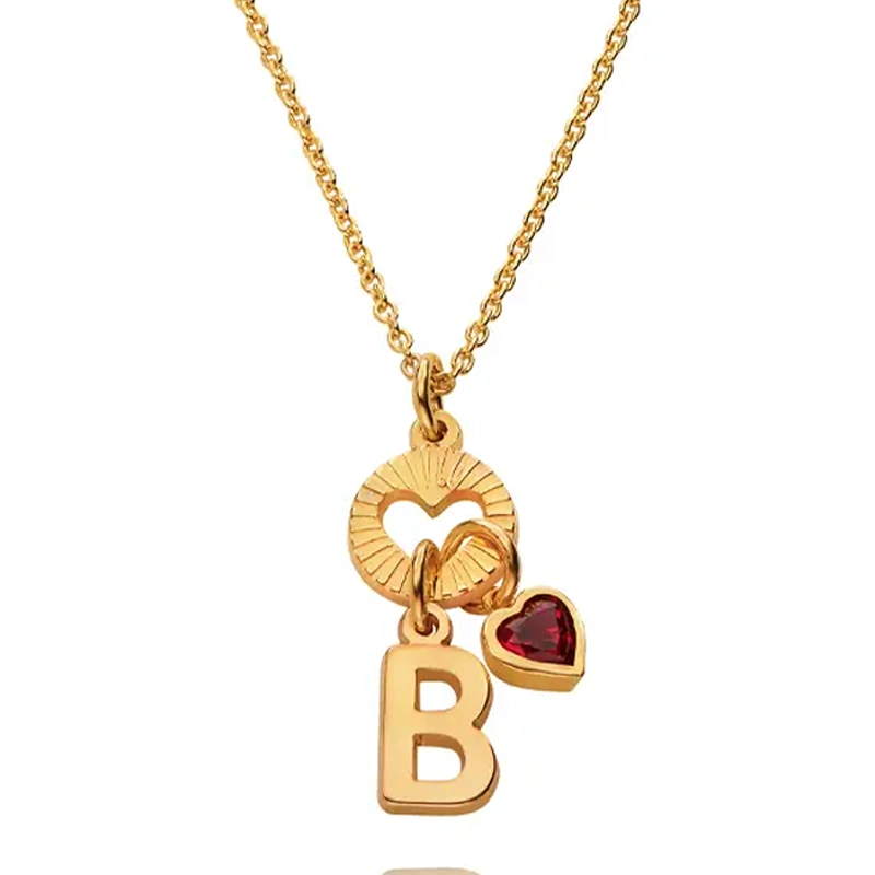Heartfelt Birthstone Initial Necklace with Personalized Charm in Gold Vermeil-YAFEINI Personalized Jewelry