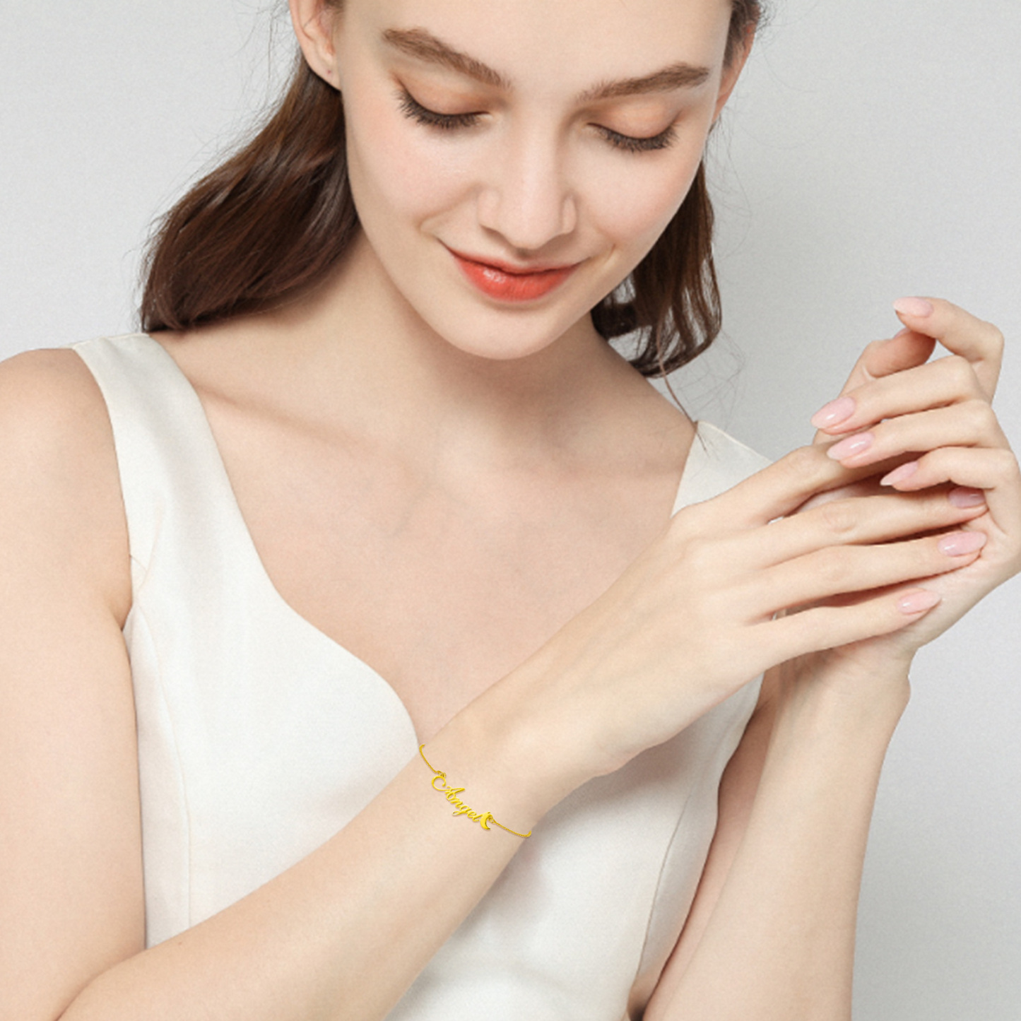 Personalized Moon Name Bracelet in Gold Vermeil-YAFEINI Personalized Jewelry