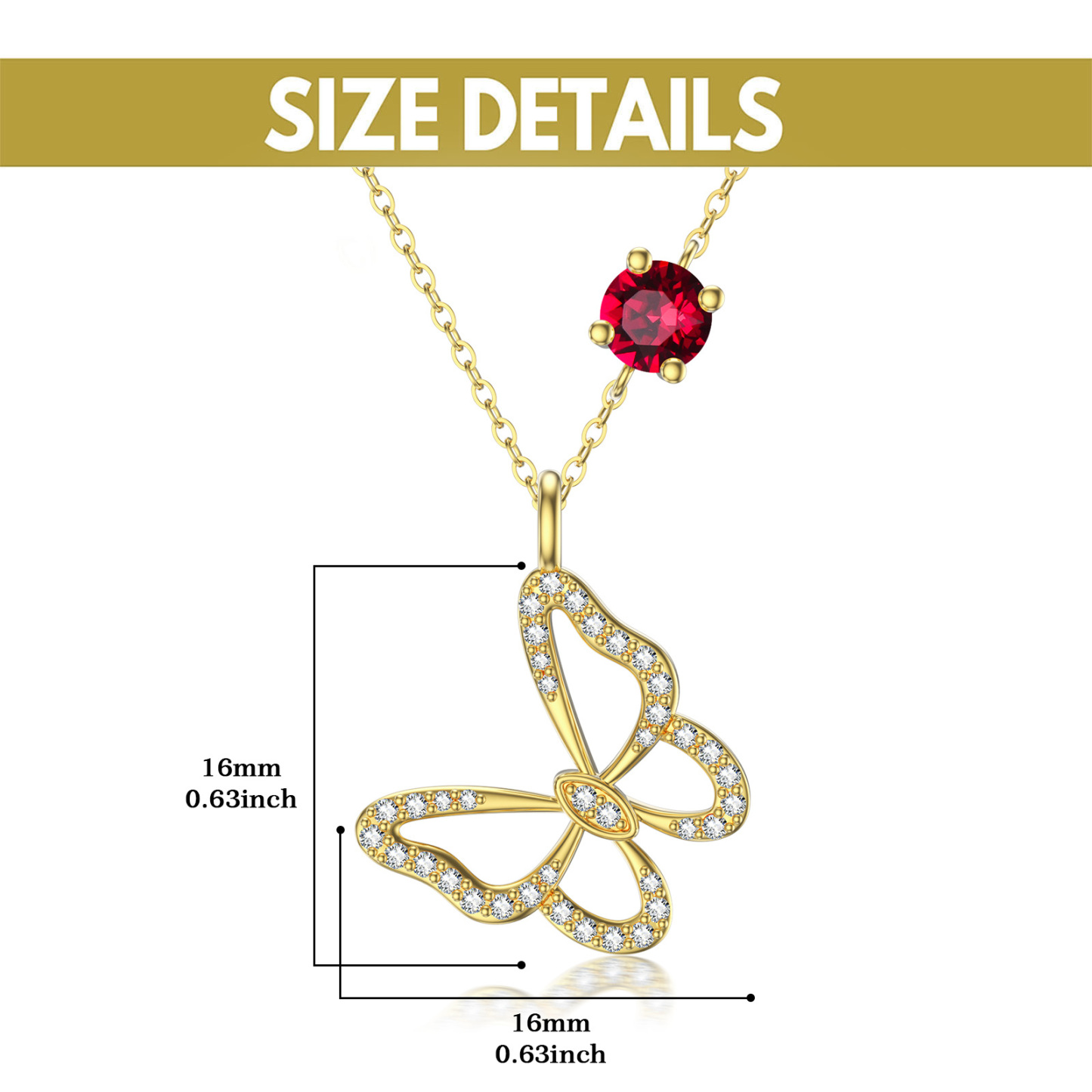 Circular Cubic Zirconia Butterfly Birthstone Necklace in Gold Vermeil-YAFEINI Personalized Jewelry