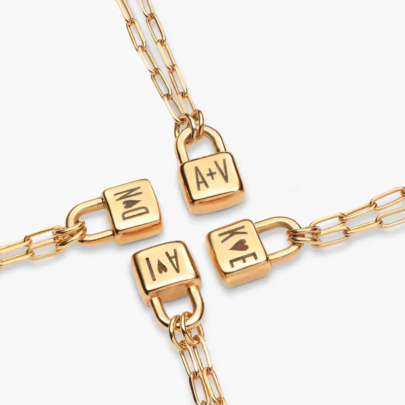 Sleek Lock Initial Necklace with Modern Paper Clip Chain in 14K Solid Gold-YAFEINI Personalized Jewelry