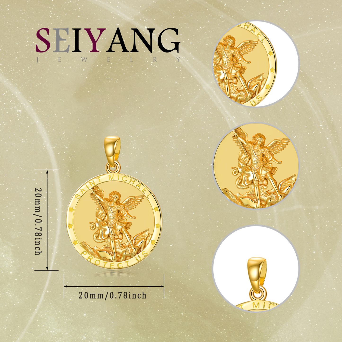 Saint Michael Guardian Coin Necklace in Gold Vermeil-YAFEINI Personalized Jewelry