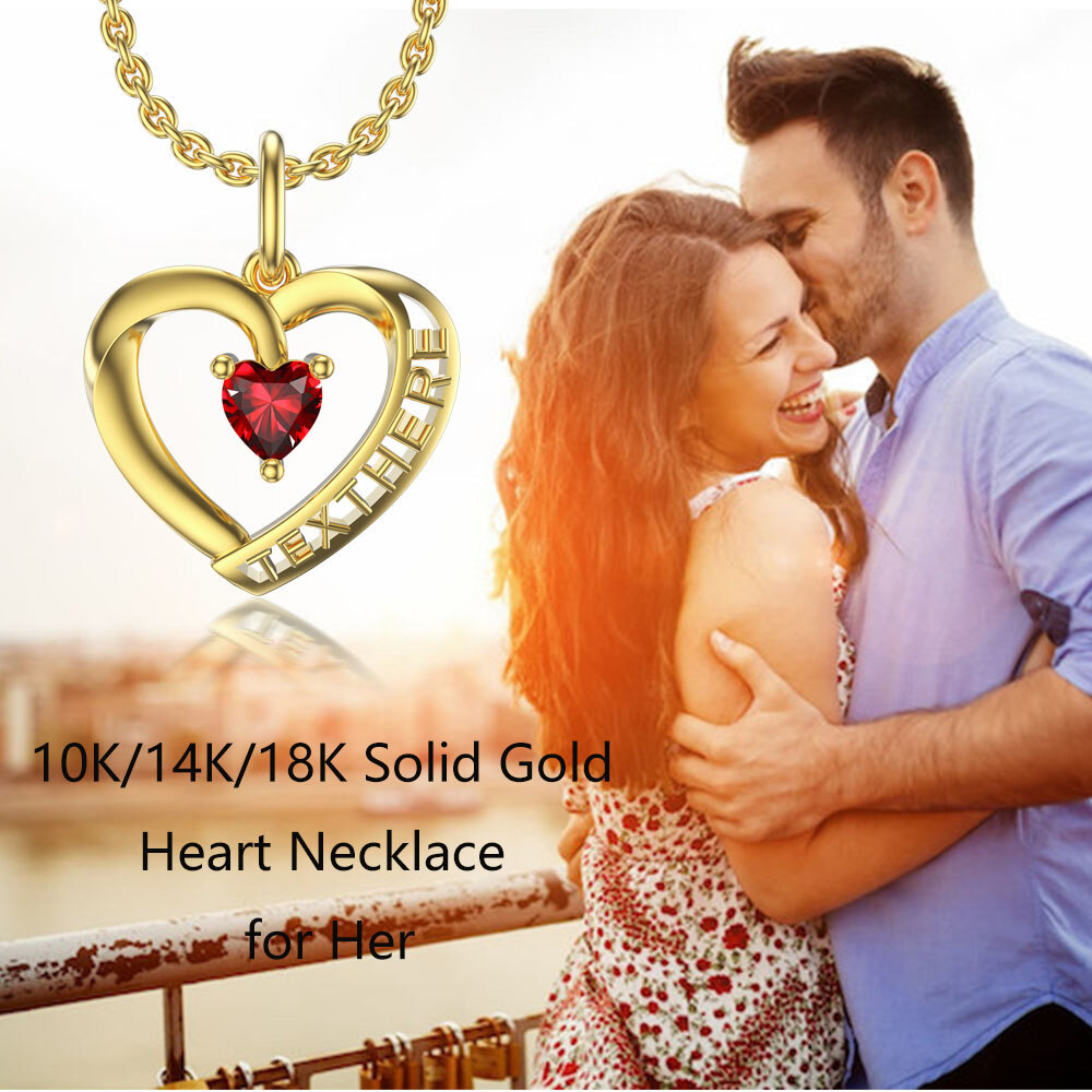 Heart Elegance Zirconia Birthstone Necklace in Gold Vermeil-YAFEINI Personalized Jewelry