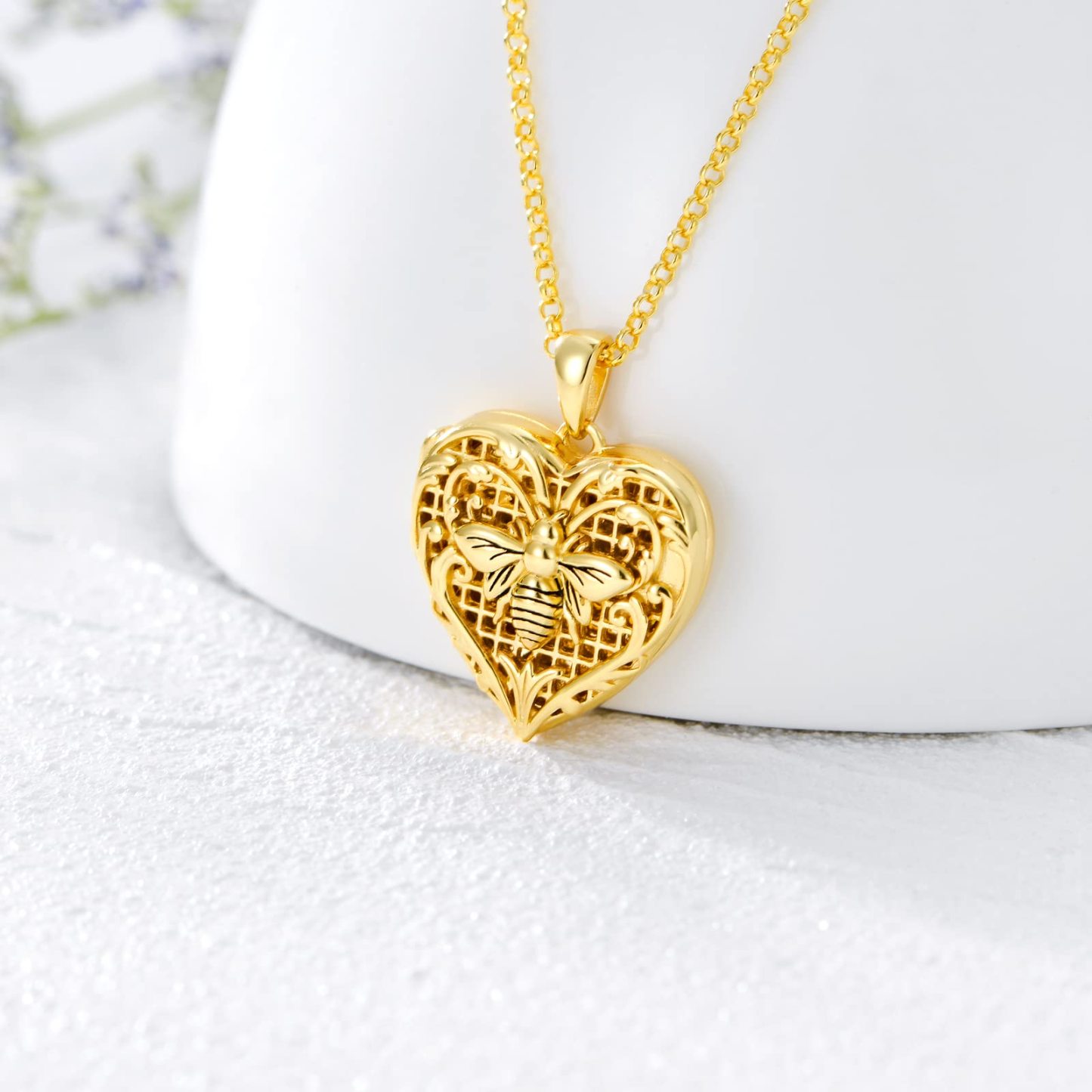 Personalized Bees Custom Photo Locket Necklace in Gold Vermeil-YAFEINI Personalized Jewelry