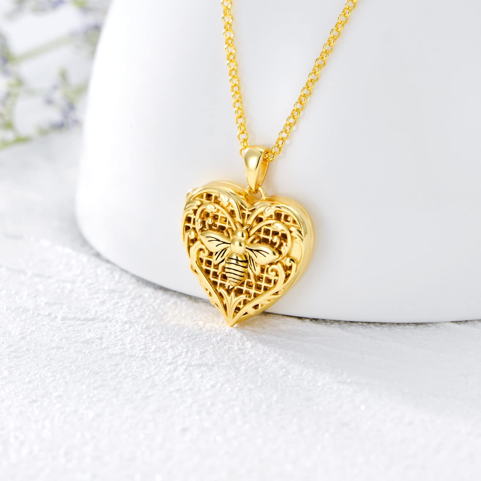 Personalized Bees Custom Photo Locket Necklace in Gold Vermeil-YAFEINI Personalized Jewelry