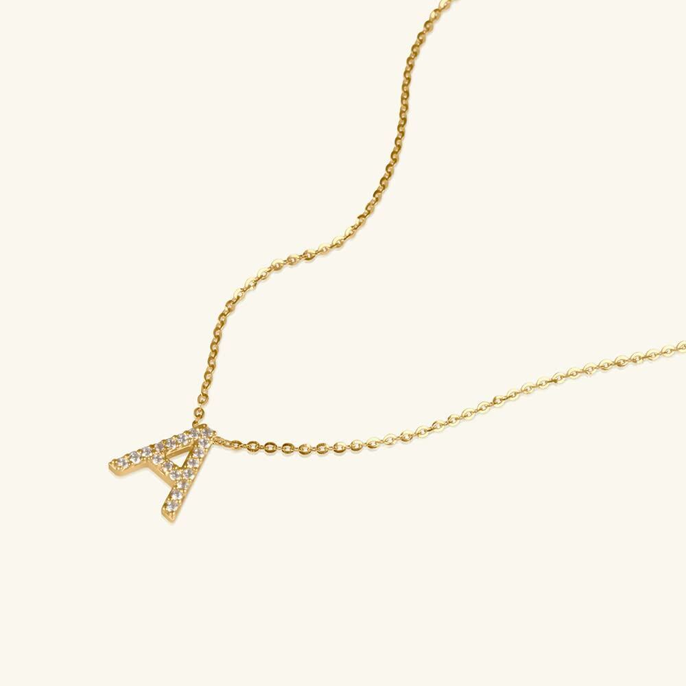 Brilliant Letter Initial Necklace with Sparkling Charm in Gold Vermeil-YAFEINI Personalized Jewelry