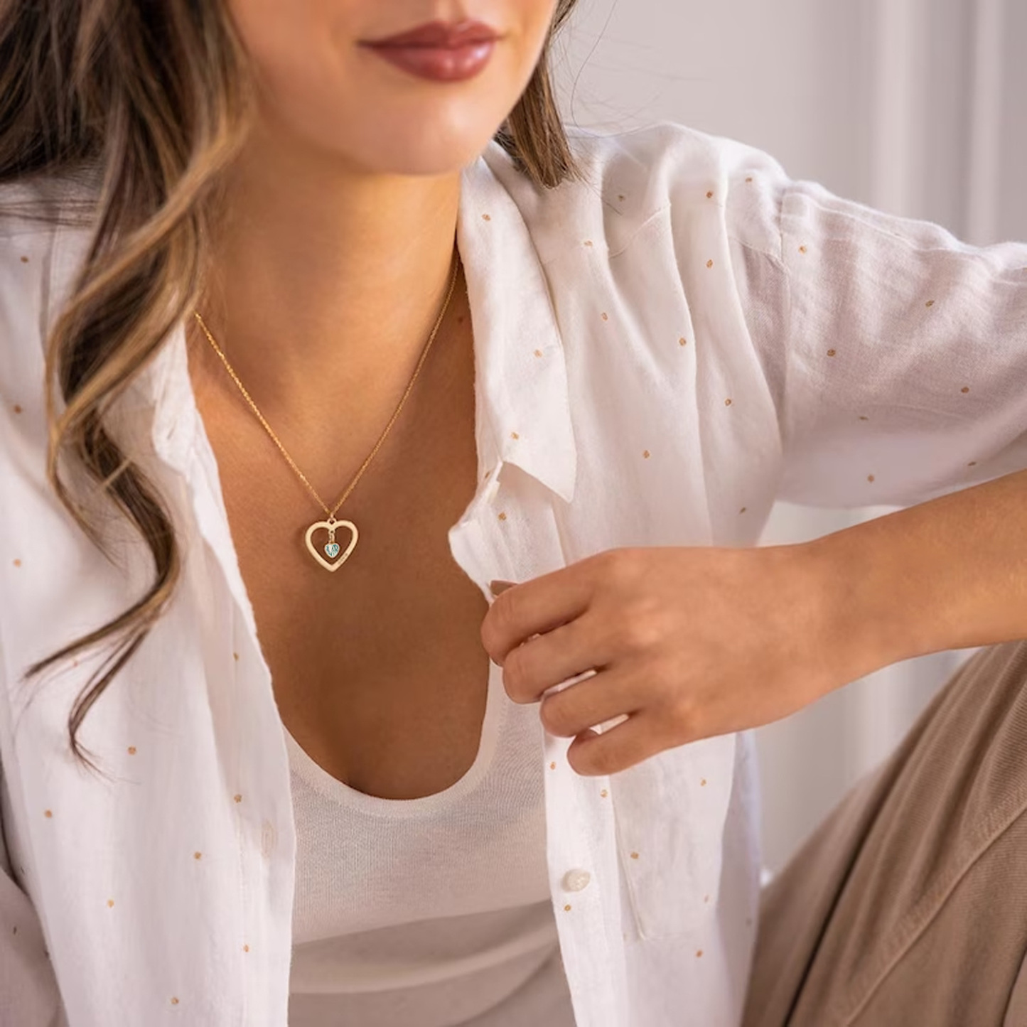 Nature's Elegance Heart Agate Pendant Necklace in 14K Solid Gold-YAFEINI Personalized Jewelry