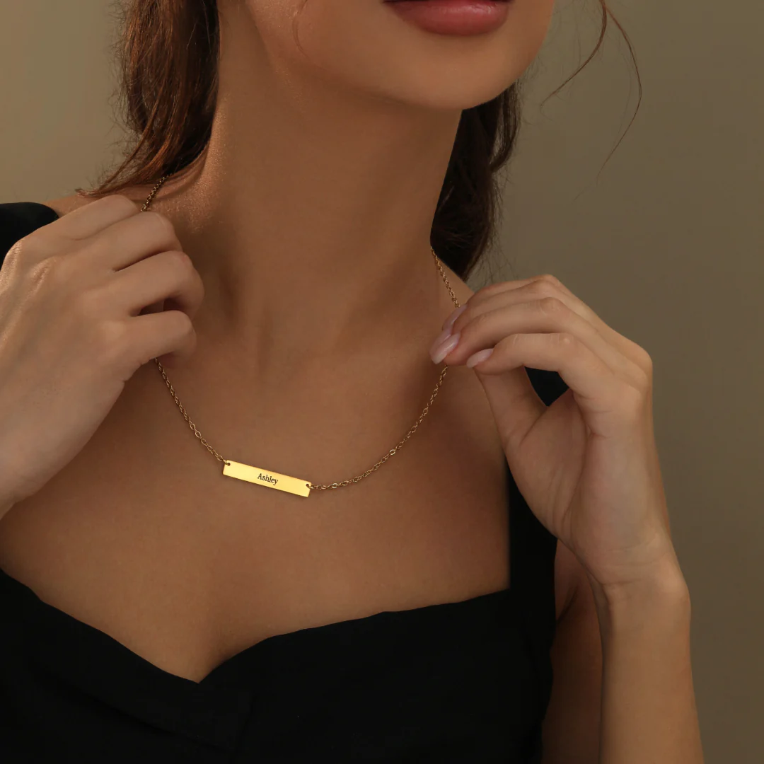 Personalized Classic Engraved Bar Necklace In Gold Vermeil