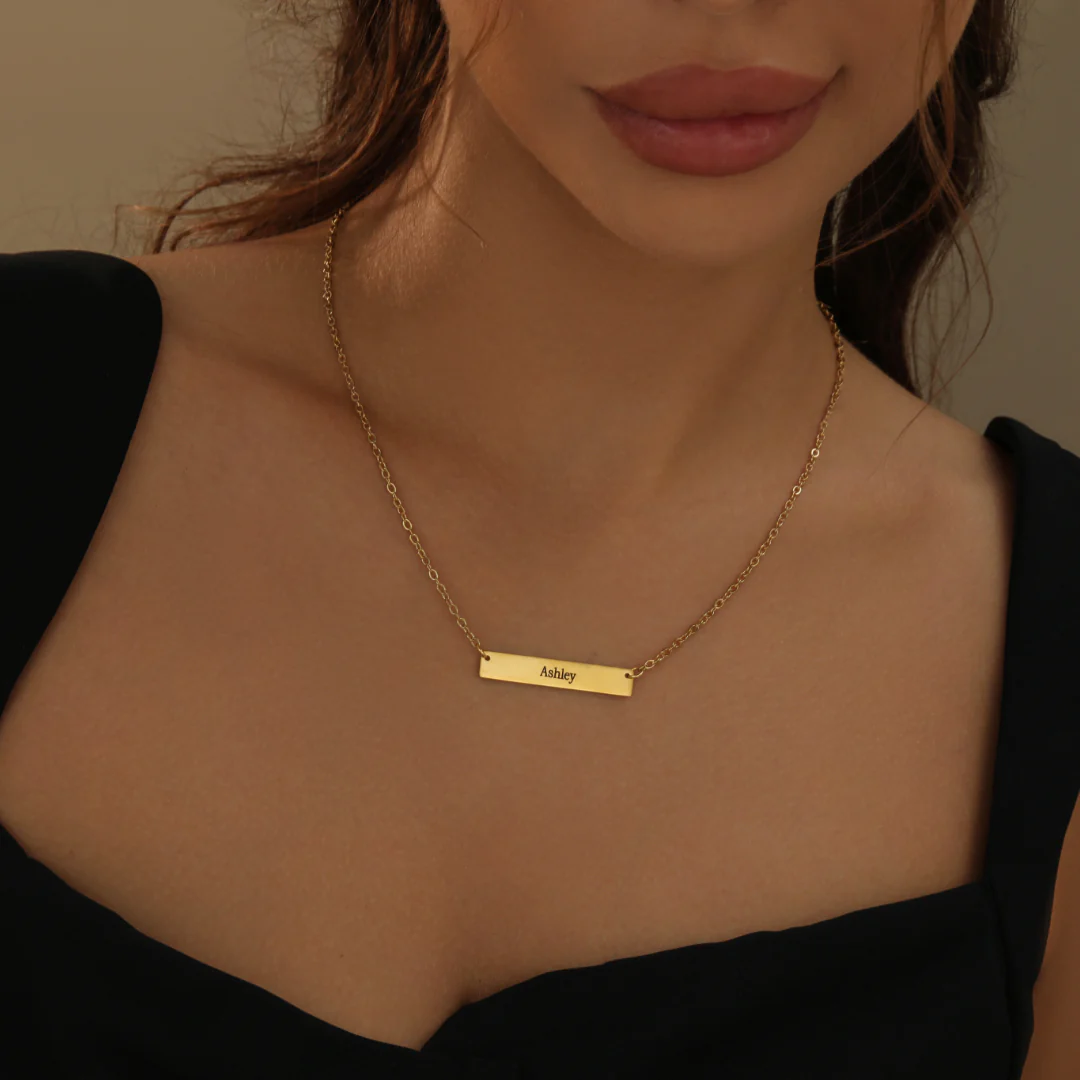 Personalized Classic Engraved Bar Necklace In Gold Vermeil