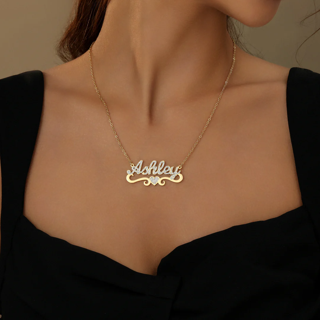 Heart Zircon Personalized Name Necklace In Sterling Silver