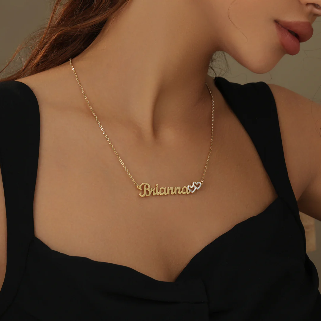 Iced Hearts Personalized Name Necklace In Gold Vermeil