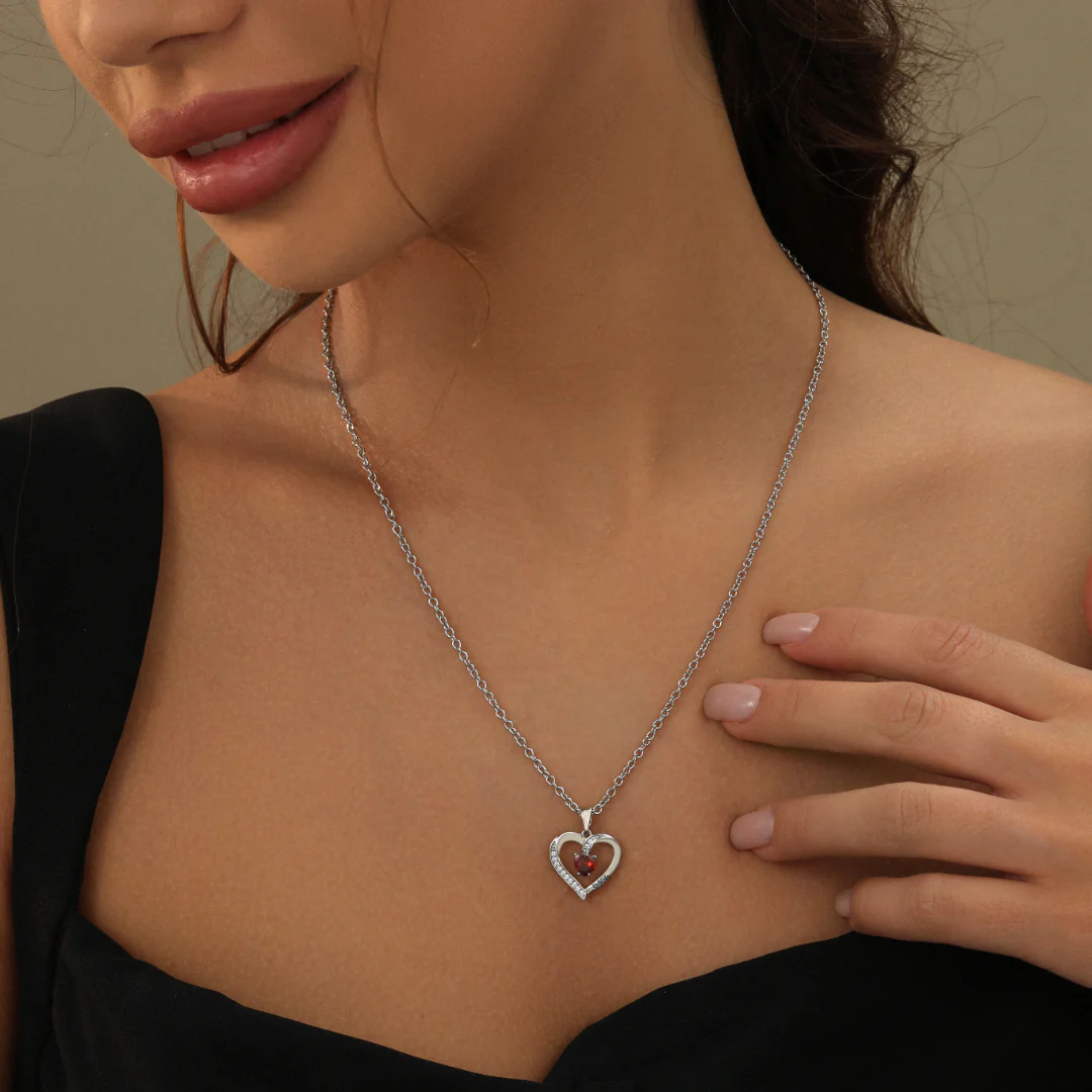 Personalized Name Birthstone Heart Shape Necklace In Gold Vermeil