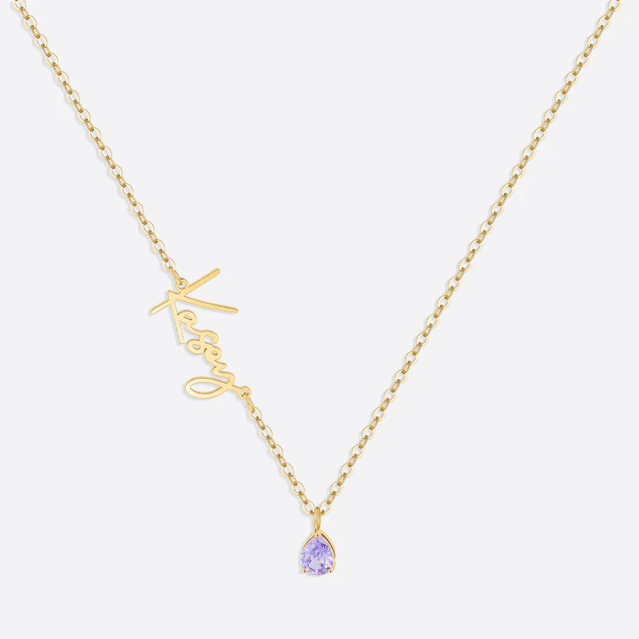 Personalised Birthstone Classic Name Pendant Necklace In 14 K Gold