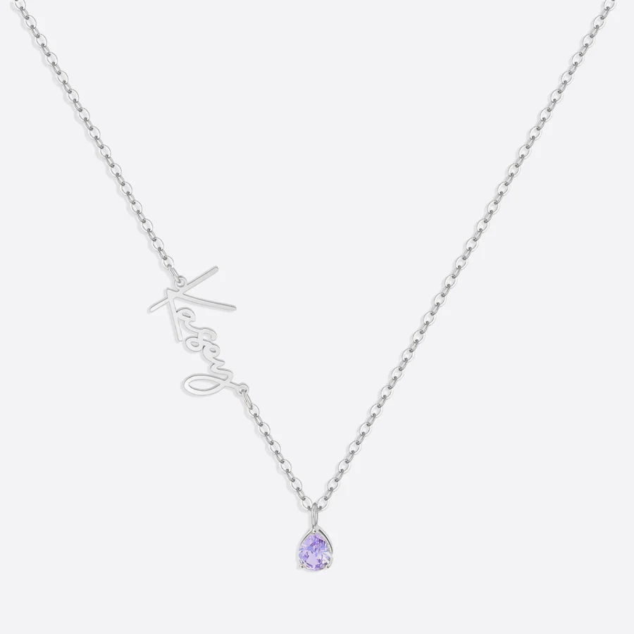 Personalised Birthstone Classic Name Pendant Necklace In Sterling Silver