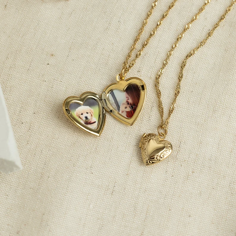 Heart Locket Necklace with Photo In Sterling Silver