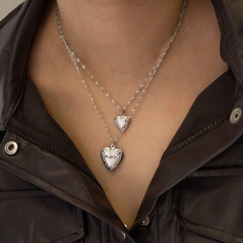 Heart Locket Necklace with Photo In Sterling Silver