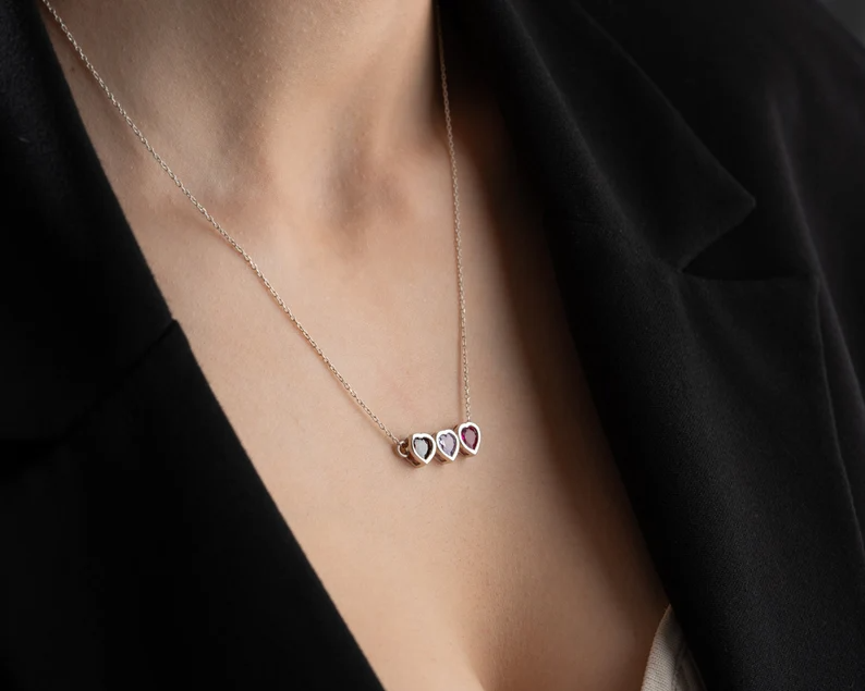 Birthstone Personalized  Heart Necklace In Sterling Silver