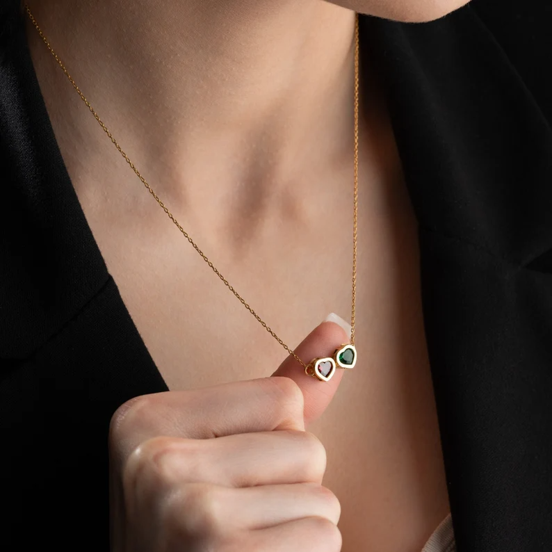 Personalized Birthstone Heart Necklace In 14K Gold