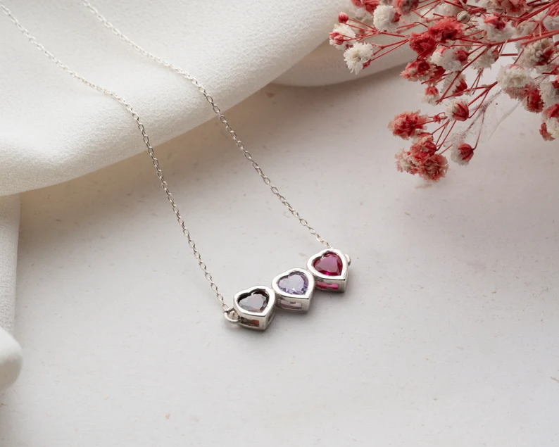 Birthstone Personalized  Heart Necklace In Sterling Silver