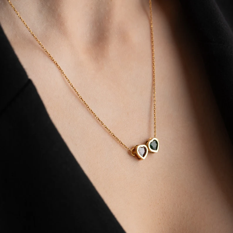 Personalized Birthstone Heart Necklace In 14K Gold