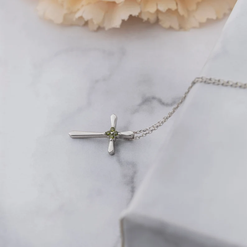 Cross Birthstone Necklace In Sterling Silver