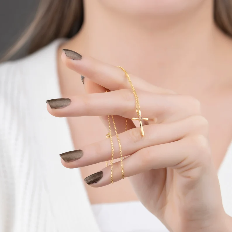 Cross Birthstone Necklace In 14K Gold