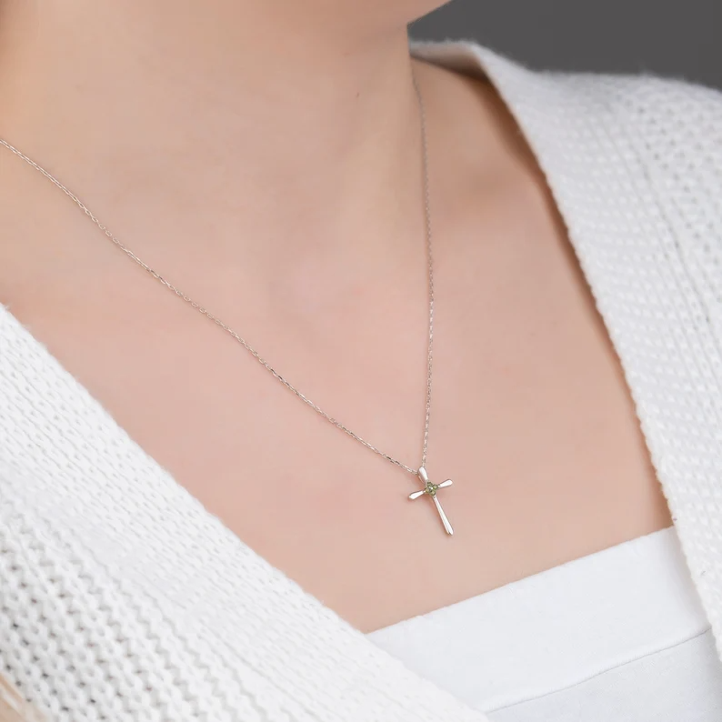 Cross Birthstone Necklace In 14K Gold