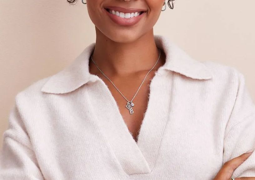 Blooming Birth Flower Initial Necklace with Birthstone in Sterling Silver